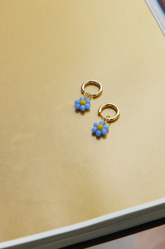 14K Gold Plated Cute As A Daisy Earrings Dark Blue