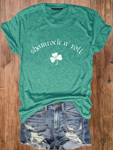 Women's St Patrick's Day Shamrock n Roll Casual O-Neck Tee