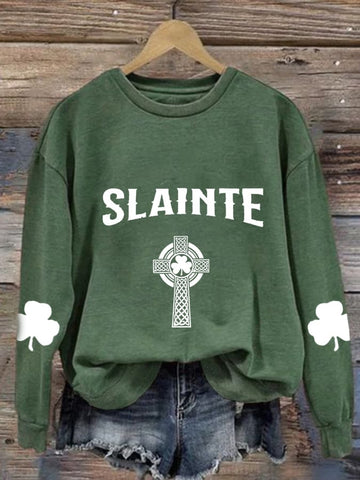 Women'S St Patrick's Day Slainte Print Casual Sweatshirt