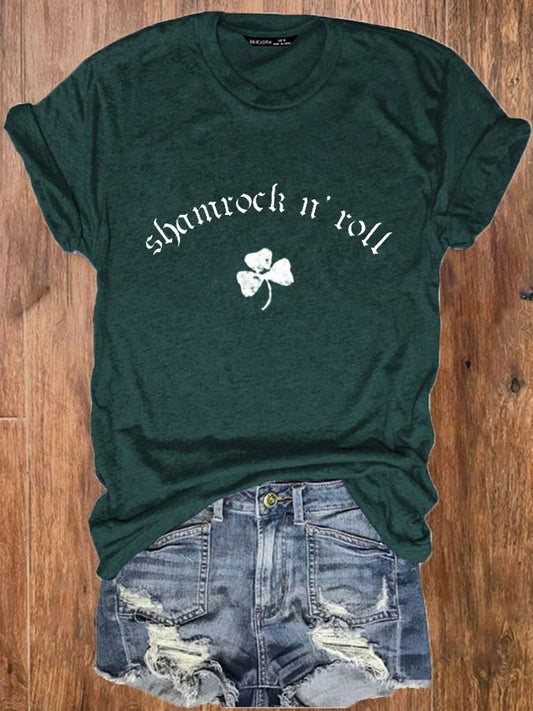 Women's St Patrick's Day Shamrock n Roll Casual O-Neck Tee