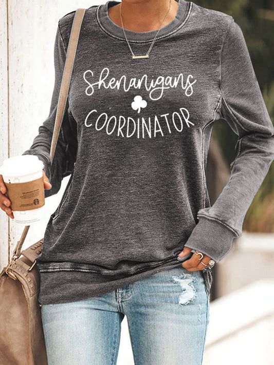 Women's Shenanigans Coordinator St. Patrick's Day Casual Long Sleeve Crewneck Sweatshirt