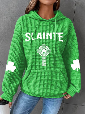 Women's Slainte St. Patrick's Day Print Checkered Casual Hoodie