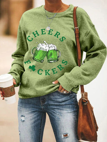 Women's St. Patrick's Cheers F*uckers Clover Print Sweatshirt