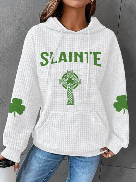 Women's Slainte St. Patrick's Day Print Checkered Casual Hoodie