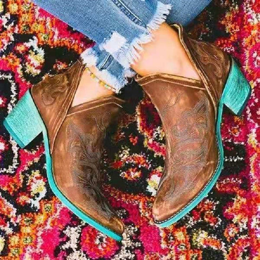 Vintage Ethnic Pattern Ankle Boots