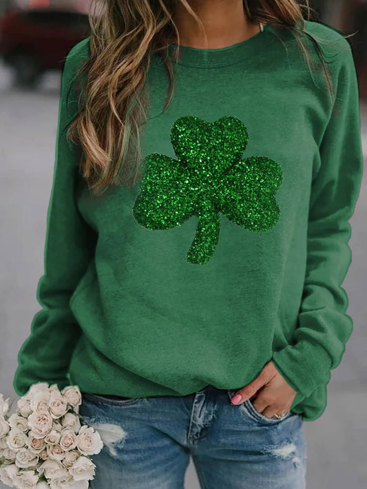 Women's St. Patrick's Day Clover Crew Neck Casual Sweatshirt