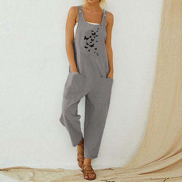 Casual Loose Strap Large Pocket Jumpsuit