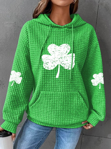 Women's Lucky Shamrock St. Patrick's Day Print Checkered Casual Hoodie