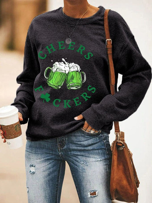 Women's St. Patrick's Cheers F*uckers Clover Print Sweatshirt