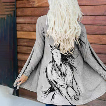 Western Horse Print Long Sleeve Casual Cardigan