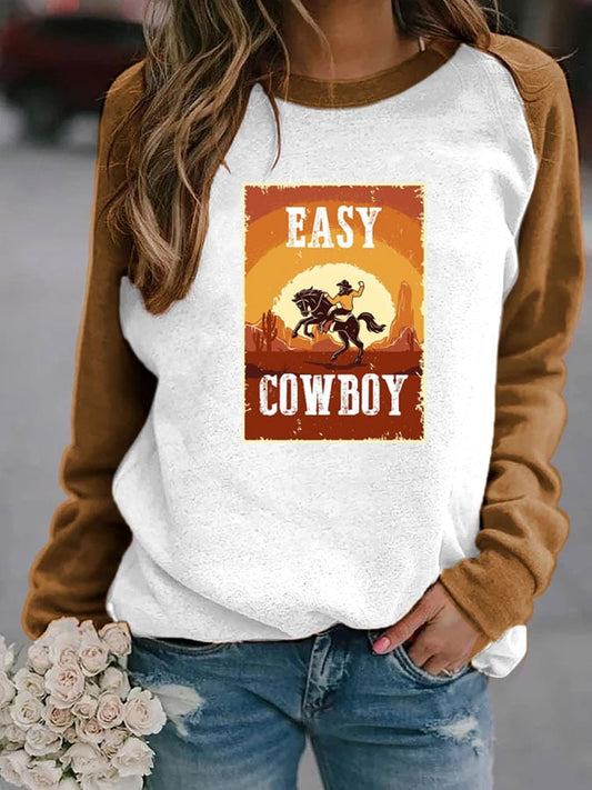 Women's Western Easy Cowboy Print Casual Sweatshirt