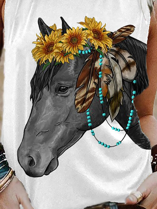 Vintage Western  Horse Print Casual Tank Top