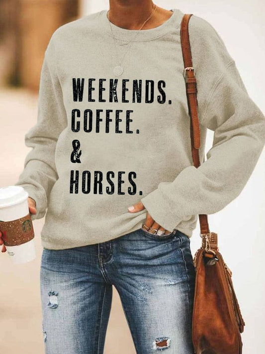 Women's Retro WEEKENDS. COFFEE. & Horses Horse Lover Printed Sweatshirt