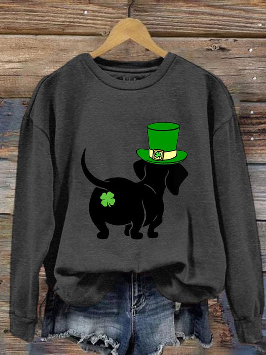 Women's St. Patricks Day Cute Dog Print Sweatshirt