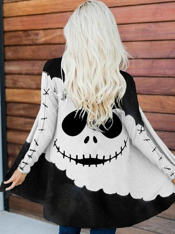 Women's Halloween Funny Skull Emoticon Print Cardigan