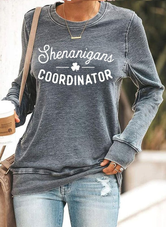 Women's Shenanigans Coordinator St. Patrick's Day Casual Long Sleeve Crewneck Sweatshirt