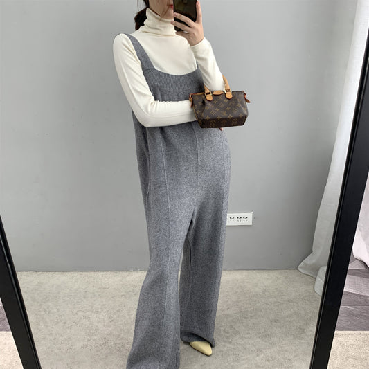 Autumn winter thickened wide leg knitted jumpsuit