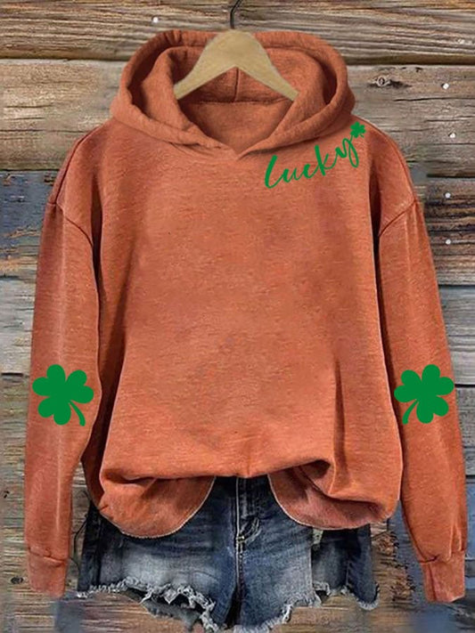 Women's St. Patrick's Day Lucky Shamrock Print Casual Hooded Sweatshirt