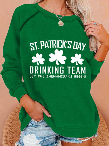 Women's Drinking Team Let The Shenanigans Begin Print Round Neck Sweatshirt