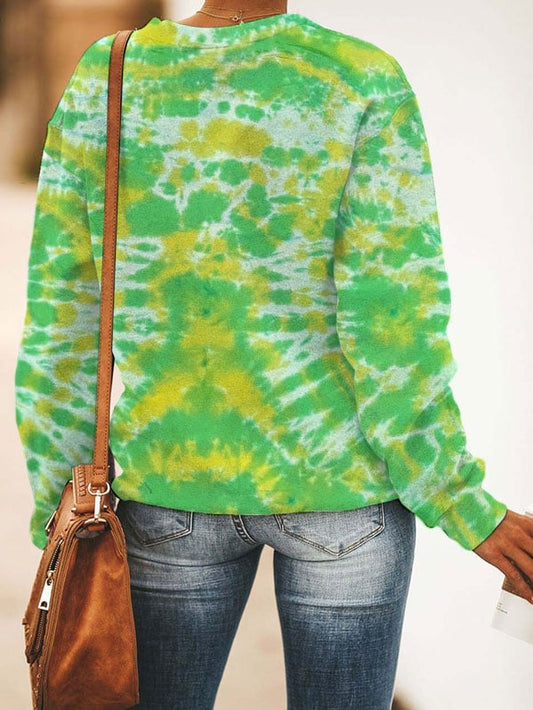 Women's Shamrock St. Patrick's Day Tie Dye Print Sweatshirt