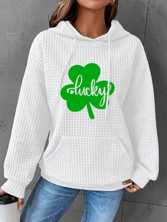 Women's Lucky Shamrock St. Patrick's Day Print Checkered Casual Hoodie