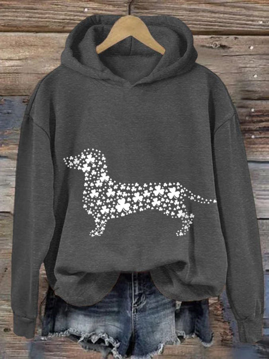 Women's St. Patricks Day Shamrock Dog Print Casual Hoodie