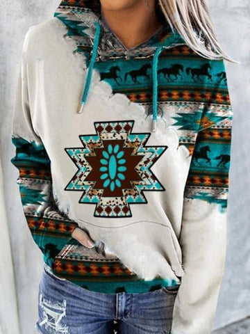 Wisherryy Western Horses Aztec Printed Hoodie