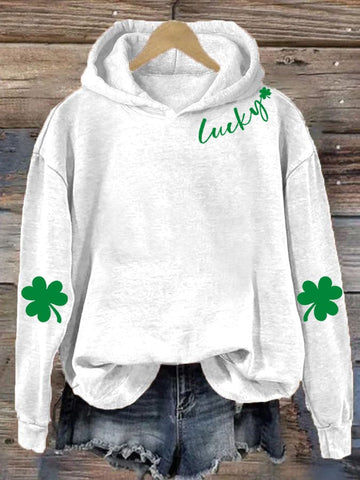 Women's St. Patrick's Day Lucky Shamrock Print Casual Hooded Sweatshirt