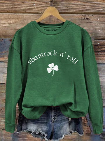 Women's St Patrick's Day Shamrock n Roll Printed Casual Sweatshirt