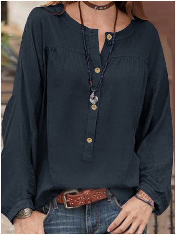 Wisherryy Casual Loose Solid Color Button Shirt