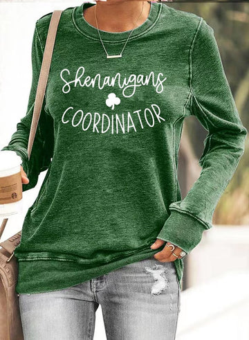 Women's Shenanigans Coordinator St. Patrick's Day Casual Long Sleeve Crewneck Sweatshirt