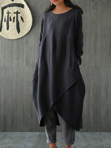 Plus Size Women's Loose Shoulder Sleeve Cotton Dress