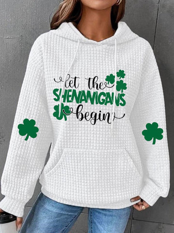 Women's St. Patrick's Day Let The Shenanigans Begin Print Waffle Hoodie