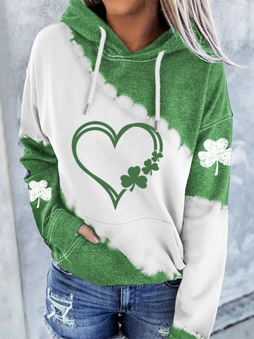 Women's St. Patrick's Day Shamrock Print Hoodie Sweatshirt