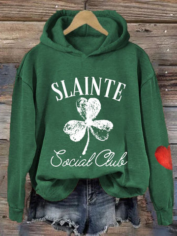 Women's Lucky Shamrock Club St Patrick's Day Printed Hooded Sweatshirt