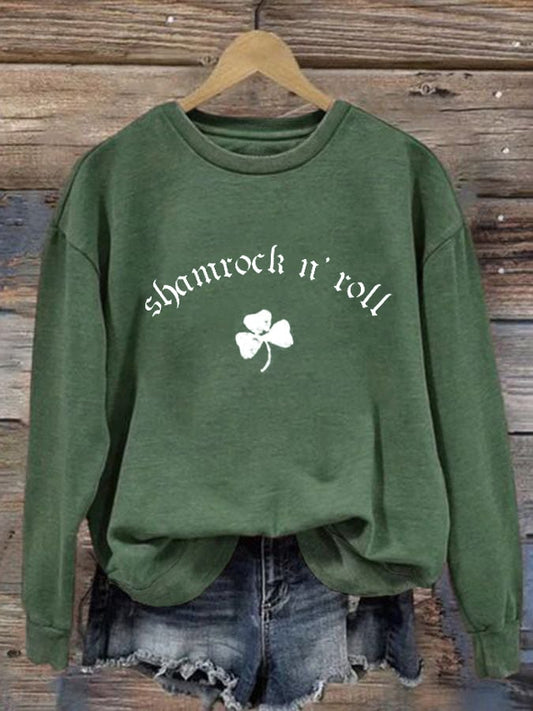 Women's St Patrick's Day Shamrock n Roll Printed Casual Sweatshirt