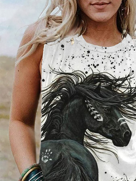 Western Horse Print Casual Tank Top