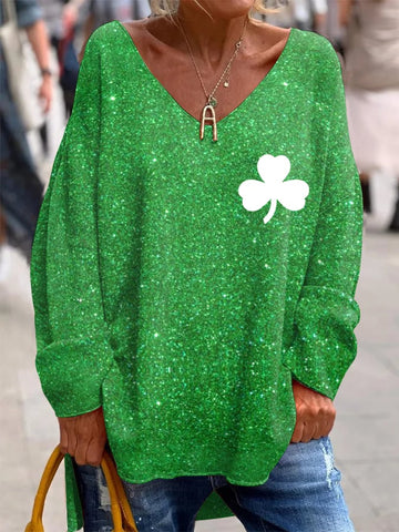 Women's St. Patrick's Day Shamrock Print Sweater