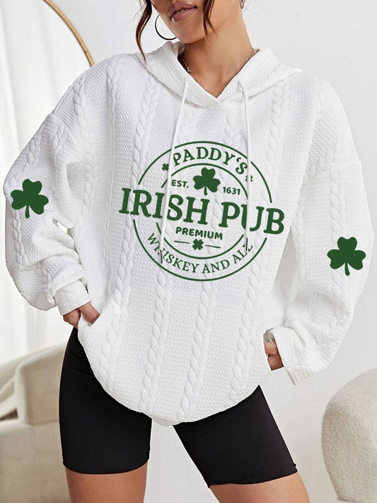 Women's St. Patrick's Day Paddy's Irish Pub Premium Whiskey And Ale Printed Casual Cable Hoodie