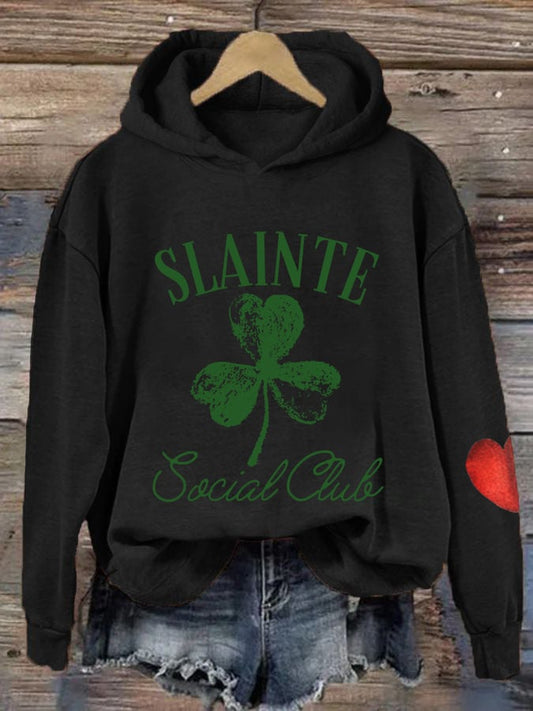 Women's Lucky Shamrock Club St Patrick's Day Printed Hooded Sweatshirt