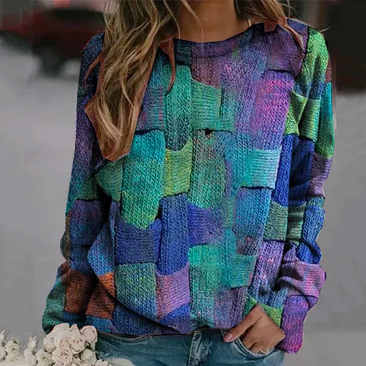 Wisherryy Casual Color-block Printed Sweatshirt