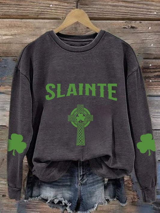 Women'S St Patrick's Day Slainte Print Casual Sweatshirt