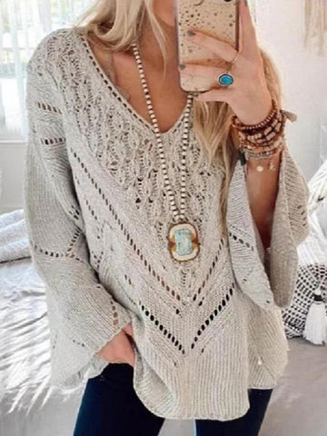 Casual Loose Cutout V Neck Sweater