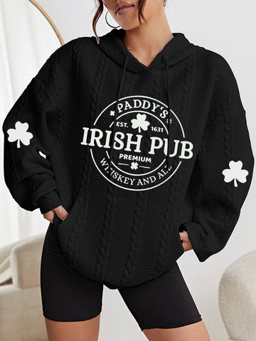 Women's St. Patrick's Day Paddy's Irish Pub Premium Whiskey And Ale Printed Casual Cable Hoodie