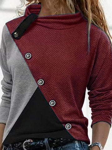 Colorblock Long Sleeve Turtleneck T-Shirt