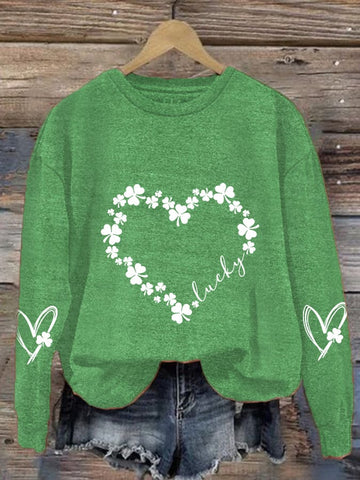 Women's Heart Shamrock St. Patrick's Day Print Sweatshirt