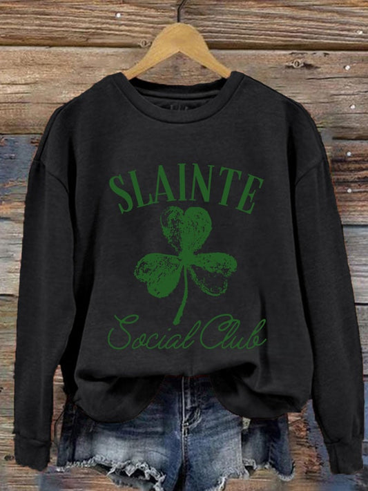 Women's Lucky Shamrock Club St Patrick's Day Print Casual Sweatshirt