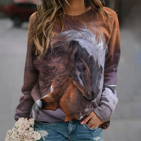 Vintage Western Horse Print Crew Neck Long Sleeve Sweatshirt