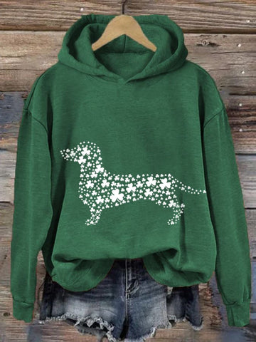 Women's St. Patricks Day Shamrock Dog Print Casual Hoodie