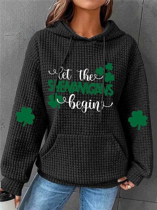 Women's St. Patrick's Day Let The Shenanigans Begin Print Waffle Hoodie